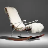 Antonio Citterio, J.J. armchair, 2012, lamb's wool, ash, leather, chrome-plated steel, webbing