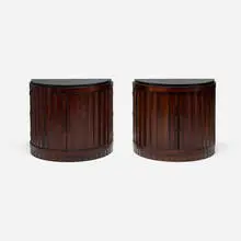 Ralph Lauren, Art Deco-style serving cabinets, pair, mahogany veneer, marble, brass
