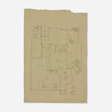 Dion Neutra, Untitled (Floor Plan Drawing), 1988, graphite on tracing paper
