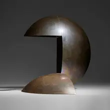 Serge Manzon, Rare table lamp, c. 1970, patinated bronze