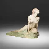 Figural fountain by California Art Tile Company, 1931, glazed earthenware, sold Jul 2025