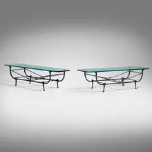 Diego Giacometti, Coffee tables, pair, c. 1985, patinated bronze, glass