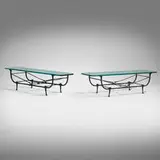 Diego Giacometti, Coffee tables, pair, c. 1985, patinated bronze, glass