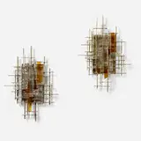 Albano Poli, Rare and Large wall lights, pair, c. 1965, glass, steel