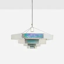 Esagonale suspension lamp by Bruno Munari, 1959, zinc-plated aluminum, steel, sold Jul 2025
