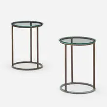 Walter Lamb, Side tables, pair, c. 1955, patinated bronze, glass