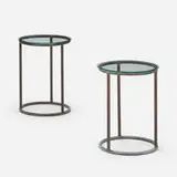Walter Lamb, Side tables, pair, c. 1955, patinated bronze, glass