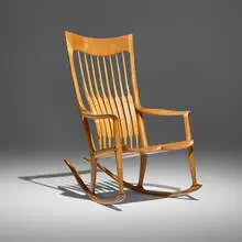 Rocker by Sam Maloof, 1994, curly maple, ebony, sold Jul 2025
