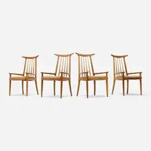 Horn back chairs, set of four by Sam Maloof, 1962, walnut, upholstery, sold Jul 2025