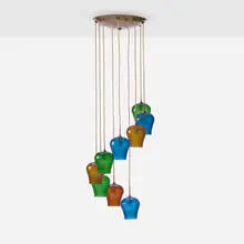 Morris Lapidus, Chandelier, c. 1962, hand-blown glass, painted steel