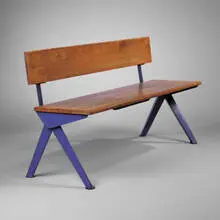 bench by Jean Prouvé, c. 1954, bent steel, birch, sold Oct 2001