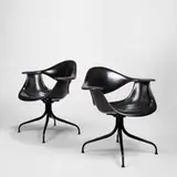 George Nelson, Swaged-leg chairs, pair, 1958, fiberglass, enameled metal