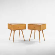 nightstands, pair by Paul McCobb, 1950, birch, aluminum, sold Jun 2001