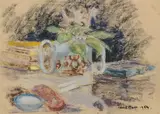 Paul Maze, Still Life with Flowers and Books