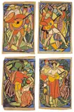 Max Ackermann, Glasfensterentwürfe: Jugendbewegung / Wandervogel, Um 1930, 4 Pastelle, jeweils auf dünnem halbtransparenten Papier