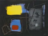 Fritz Winter, Gelb Blau Rot, 1954, Öl auf Karton