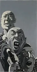 Fang Lijun, Ohne Titel, 2001, Farbholzschnitt auf drei Bögen Japanpapier
