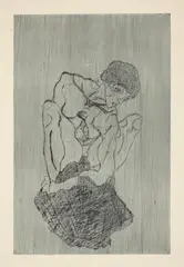 Kümmernis by Egon Schiele, 1914, Kaltnadel in Grünschwarz auf Velin, sold Jun 2023