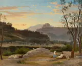 Französisch, um 1820, Italienische Landschaft mit Hirten bei Subiaco, Öl auf Leinwand. Doubliert