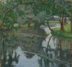 Flusslandschaft by Otto Modersohn, 1917, Öl auf Holz, sold May 2019