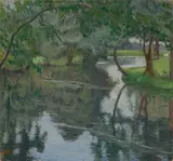 Otto Modersohn, Flusslandschaft, 1917, Öl auf Holz