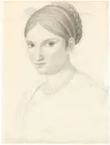 Peter Rittig, Bildnis Vittoria Caldoni, 1820, Bleistift auf Velin, an den Rändern mit Deckweiß überarbeitet