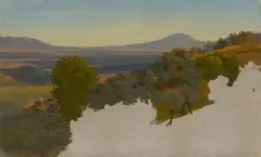 Albert Venus, Blick von der Casa Baldi auf den Monte Artemisio, Öl über Bleistift auf Leinwand, auf Leinwand aufgezogen