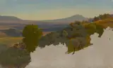 Albert Venus, Blick von der Casa Baldi auf den Monte Artemisio, Öl über Bleistift auf Leinwand, auf Leinwand aufgezogen