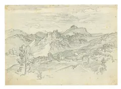 Joseph Anton Koch, Olevano und Civitella von Süden, 1805, Bleistift auf Bütten