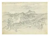 Joseph Anton Koch, Olevano und Civitella von Süden, 1805, Bleistift auf Bütten