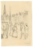 Max Beckmann, Spaziergänger auf der Tauentzienstraße, 1913, Bleistift auf Papier