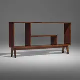 File rack from Chandigarh by Pierre Jeanneret, c. 1960, teak, sold Jul 2025