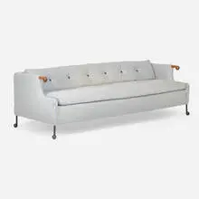 Abel sofa by Tyler Hays, c. 2015, upholstery, cast bronze, walnut, sold Jul 2025