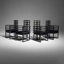 Josef Hoffmann, Armloffel armchairs, set of four, ebonized ash, leather