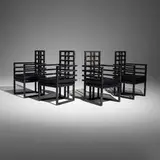 Josef Hoffmann, Armloffel armchairs, set of four, ebonized ash, leather