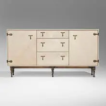 Captain's cabinet by Tyler Hays, c. 2015, leather over wood, cast bronze, walnut, sold Jul 2025