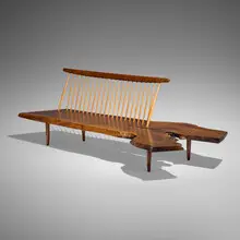 George Nakashima, Exceptional Conoid bench, 1961, American black walnut, hickory