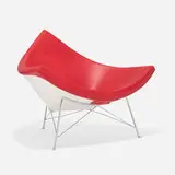 Coconut chair by George Nelson & Associates, 1956, enameled steel, leather, chrome-plated steel, sold Mar 2025