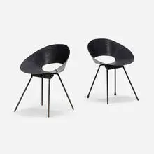 Donald Knorr, Chairs model 132U, pair, 1948, enameled steel