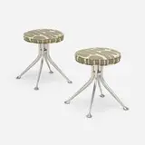 Alexander Girard, Stools model 66308, pair, 1968, cast aluminum, Alexander Girard upholstery