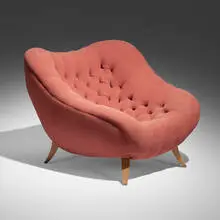 Gilbert Rohde, Easy chair, c. 1942, upholstery, bleached mahogany