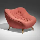 Gilbert Rohde, Easy chair, c. 1942, upholstery, bleached mahogany