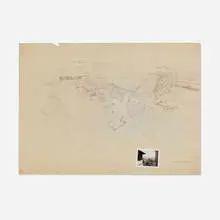 Richard Neutra, Architectural rendering for the Monterey Park Civic Center, graphite and colored pencil on paper, Polaroid