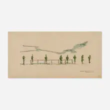 Drawing for the Corona School, Bell, California by Richard Neutra, c. 1935, pastel, graphite and ink on paper, sold Mar 2025