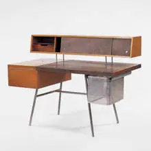 George Nelson, desk model 4658, 1948, walnut, leather, steel
