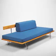 George Nelson, daybed, 1949, birch, aluminum, upholstery