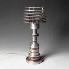 Pattyn Products, table lamp, 1930s, aluminum, brass, bakelite