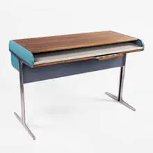 Action Office desk by George Nelson, c. 1964, walnut, aluminum, laminate, sold Jun 2001