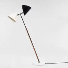 Oluce, floor lamp, 1950s, brass, steel, marble