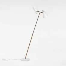 Oluce, floor lamp, 1950s, enameled metal, brass, marble